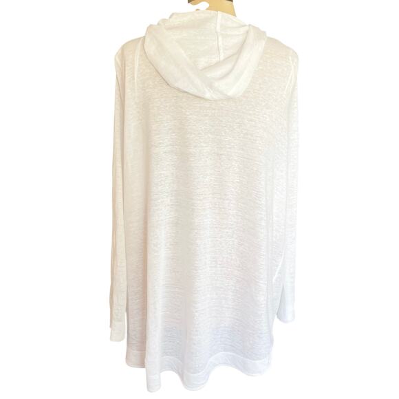 Tahari 100% Linen White Open Front Cardigan Hooded Sz 1X Beachy Coverup Summer - Picture 6 of 8